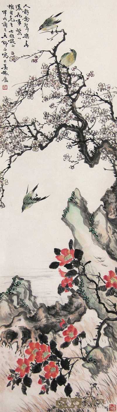 王师子 甲戌(1934年)作 春浓雀鸣 立轴 103×30cm